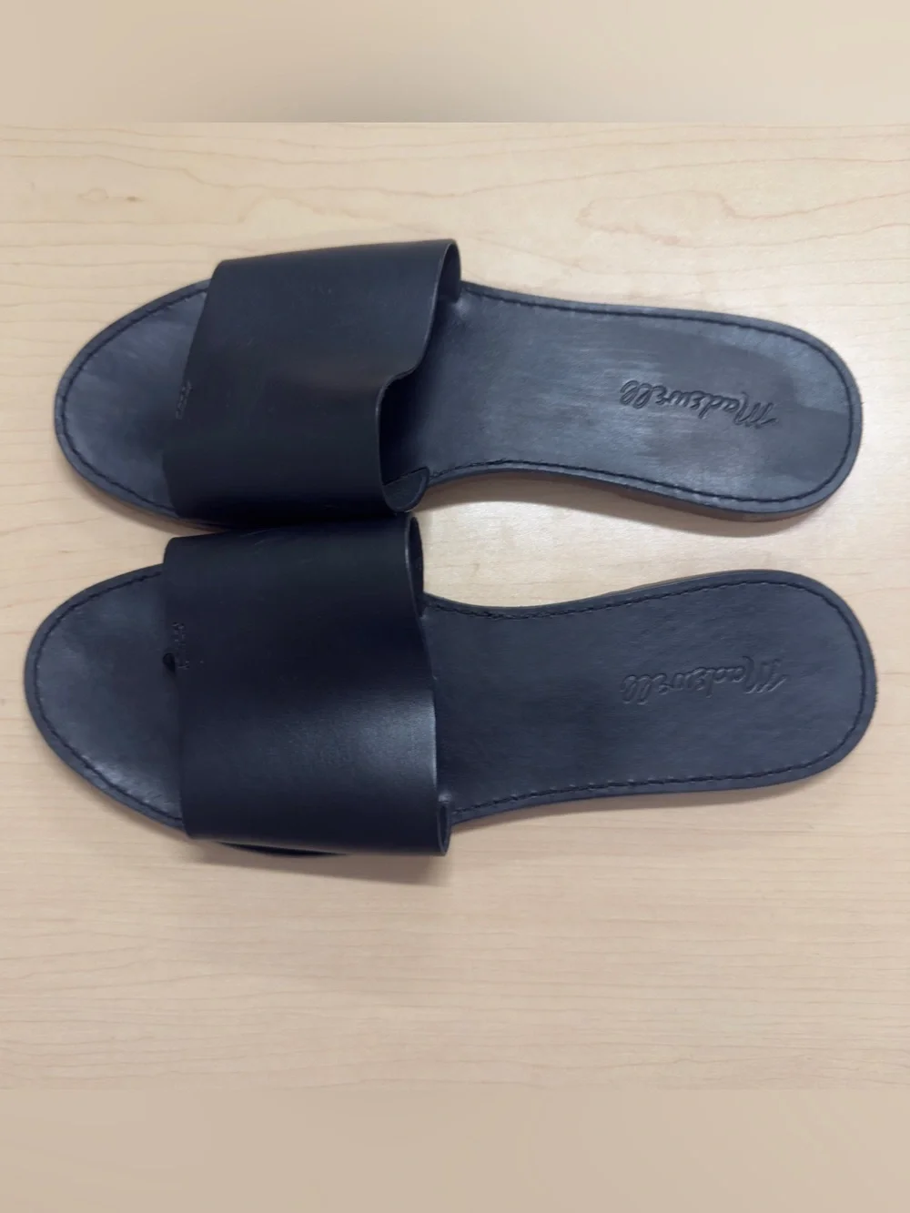 Madewell The Boardwalk Post Slide Sandals Black Leather Size 10